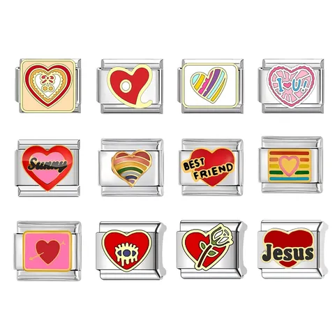 Bracciale a Maglie Italian Charm Modulare in Acciaio Inossidabile Cuore Arcobaleno Best Friend Gioielli Fai da Te per Coppia Regalo Amico