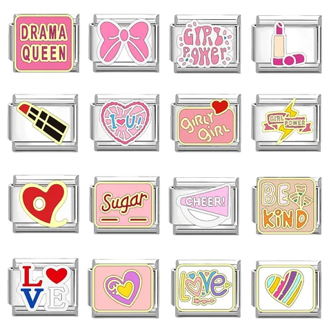 Stainless Steel Italian Charm Link DIY Personalized Modular Elastic Bracelet Accessory Y2K Enamel Heart Lipstick Women Jewelry