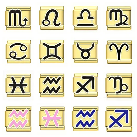 Modulo Charm Italiano in Acciaio al Titanio Placcato Oro per Creazione Bracciali Fai da Te Dodici Segni Zodiacali Accessorio per Gioielli Uomo Donna