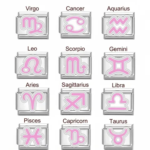 Componente per Bracciale Modulare in Acciaio Inossidabile Italian Charm Link Smalto Rosa Segno Zodiacale per Gioielli Fai da Te Regali Unisex