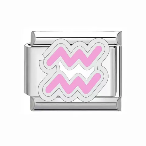 Componente per Bracciale Modulare in Acciaio Inossidabile Italian Charm Link Smalto Rosa Segno Zodiacale per Gioielli Fai da Te Regali Unisex