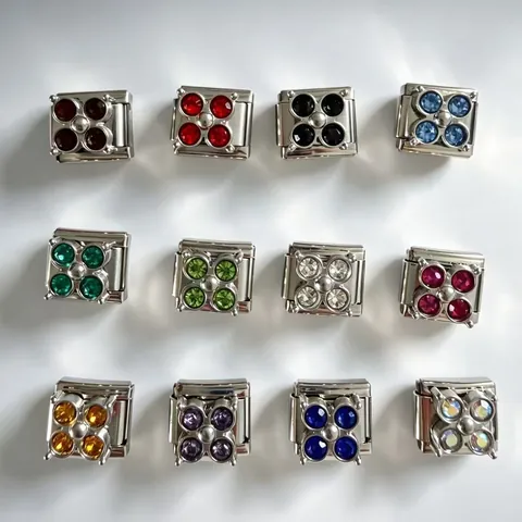 Ciondolo Modulare in Acciaio Inossidabile Stile Italiano con Quadrifoglio e Zirconia per Bracciale Fai-da-te Personalizzato