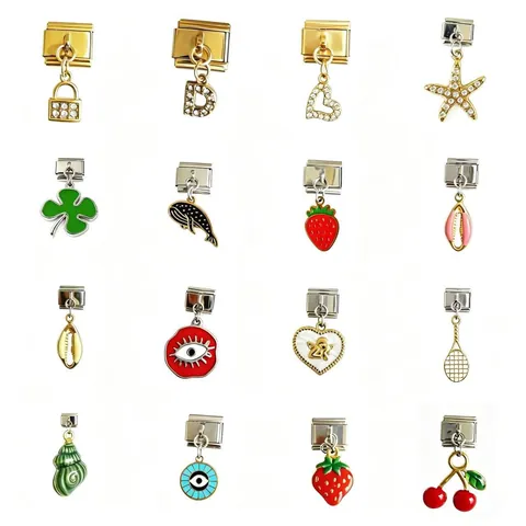 Ciondoli Italiani in Acciaio Inossidabile Modulari per Bracciali DIY Cuore Malocchio Conchiglia Fragola Animale Smalto Gioielli Personalizzati Accessori
