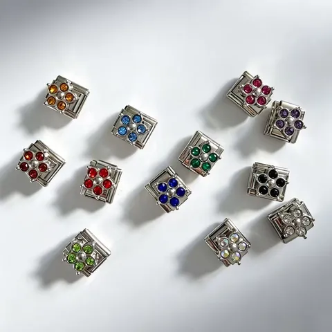 Ciondolo a Maglie Italiane in Acciaio Inossidabile Quadrifoglio Fiore Strass Fai da Te Accessorio per Bracciale Donna