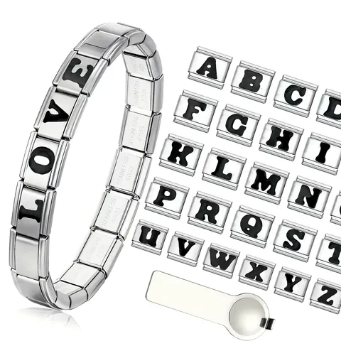 Italian Charms Modular Bracelet Links Stainless Steel DIY Alphabet Letter A-Z Elastic Watch Band Bracelet Jewelry Accessory
