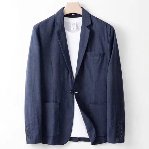 Men's Casual Cotton Blend Blazer Slim Fit Notch Lapel Lightweight Summer Suit Jacket Breathable Solid Color Fashion Coat For Office Daily Wear