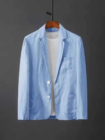Chaqueta Americana Casual de Mezcla de Lino para Hombre Corte Entallado Solapa Traje de Negocios Transpirable Ligero Top