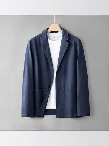 Men's Casual Linen Blazer Jacket Minimalist Loose Fit Thin Suit Coat Breathable Solid Color Lightweight Outerwear For Summer
