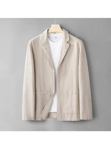 Men's Casual Linen Blazer Jacket Minimalist Loose Fit Thin Suit Coat Breathable Solid Color Lightweight Outerwear For Summer