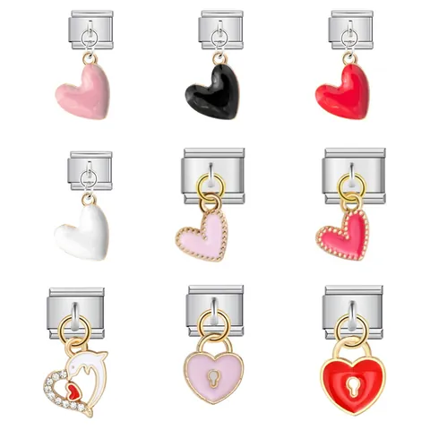 Italian Charm Link Heart Pendant Stainless Steel Modular Elastic Bracelet Accessory For DIY Jewelry Modular Watch Chain