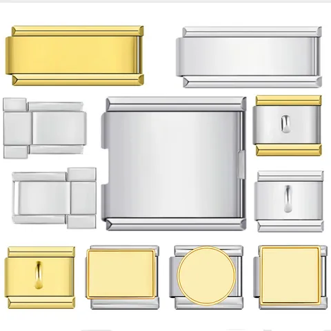 Link per Bracciale Modulare Italiano in Acciaio Inossidabile per DIY Giunzione Elastica Glieder Geometrici Quadrati Gioielli Personalizzati