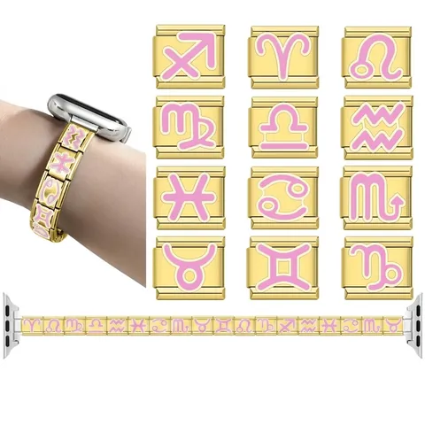 Maglia per Bracciale Italian Charm per Uomo Donna in Acciaio Inossidabile Smalto Rosa Segni Zodiacali Gioielli DIY