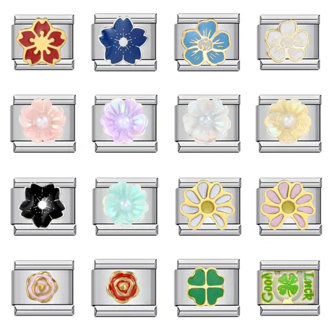 Italian Charm Bracciale Maglie Acciaio Inossidabile DIY Fiori Smaltati Charms Per Creazione Gioielli Bracciali Donna