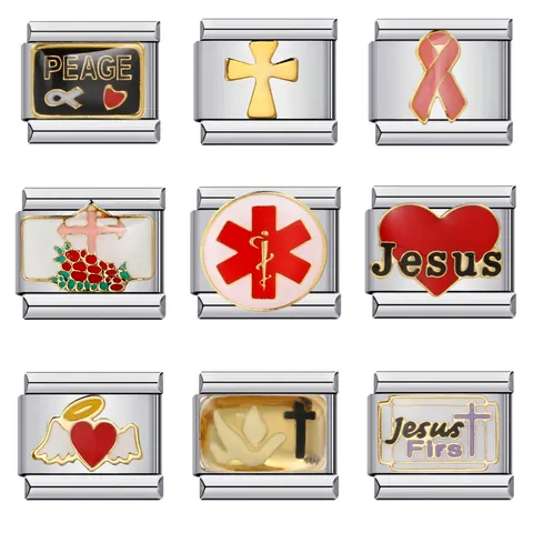Acciaio Inossidabile Religioso Fede Italian Charm Fai-da-te Bracciale Link Smalto Croce Gesù Cuore Angelo Gioielli Accessori