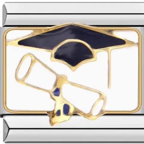 Charm Italiano in Acciaio Inossidabile Tema Laurea Smalto DIY Maglia per Bracciale Per Regalo Studente Gioielli