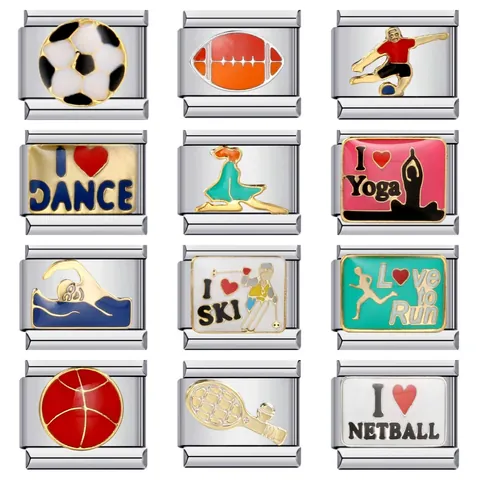 Sportserie DIY Roestvrij Staal Italiaanse Charm Modulaire Armband Link Gelast Patroon Gepersonaliseerde Elastische Splitsing Sieraden Charm