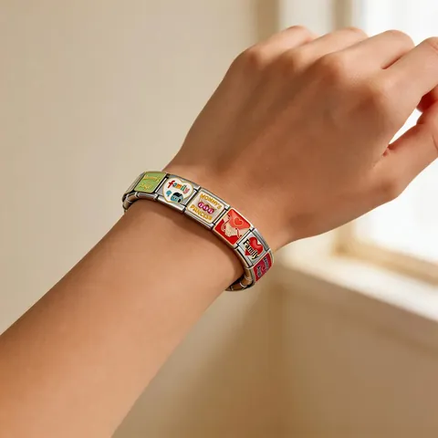Stainless Steel Italian Charm Bracelet Links Personalized Enamel Mom Family Heart DIY Jewelry For Mother's Day Gift
