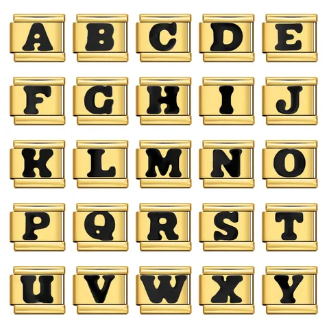 Stainless Steel Gold Plated DIY 26 English Letters Italian Charms For Bracelet Pink Black Alphabet Link Charm Fashion Jewelry Accessories