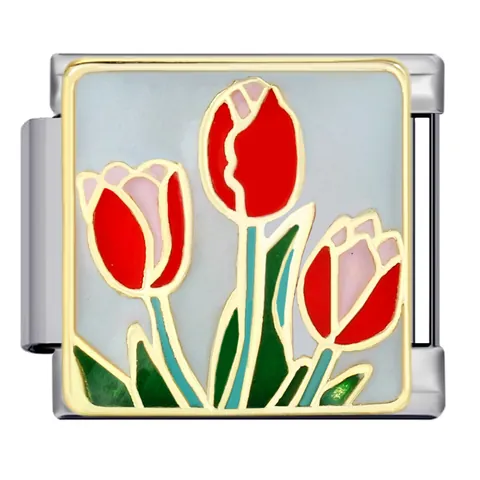 Ciondoli Modulari Italiani Serie Floreale Acciaio Inossidabile Placcato Oro Smalto DIY Ciondoli per Bracciale Donna Gioielli