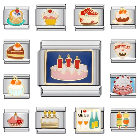 Link Bracciale Modulare Italiano Acciaio Inox Smalto Goccia Olio Torta Dessert DIY Componente Gioielli per Compleanno Donna
