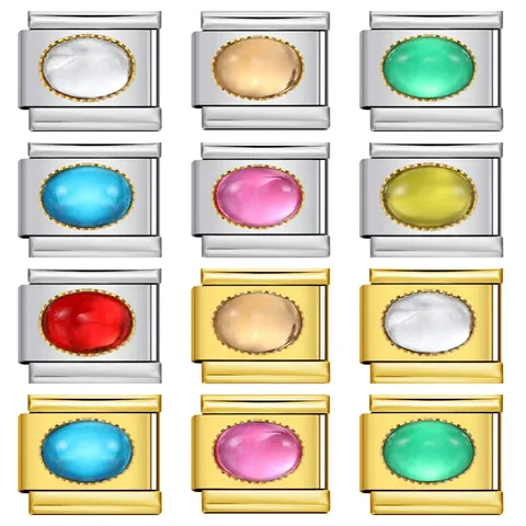 Edelstahl Italienischer Modularer Charm Ovaler Strass Armband Link Für DIY Schmuckherstellung Damen Vergoldet Versilbert Schmuckzubehör