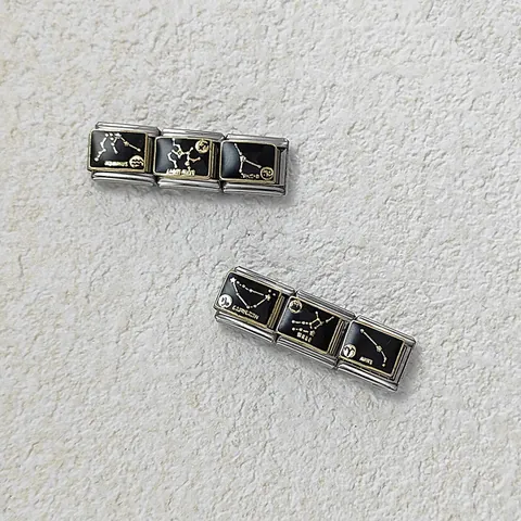 Liens de Charme Italiens du Zodiaque en Acier Inoxydable Modules de Bracelet en Émail Plaqué Or pour Accessoires de Bijoux DIY