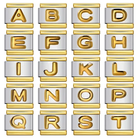 Maglie per Bracciale Modulare Italiano Bicolore Oro Argento in Acciaio Inossidabile Lettera Inglese Alfabeto 3D Ciondoli per Gioielli Fai da Te per Uomo Donna