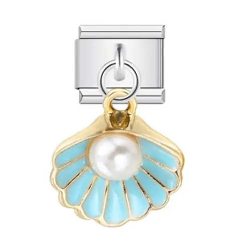 Maillons de Charme Italiens pour Bracelets Modulaires en Acier Inoxydable Perle Artificielle Coquille Cœur Fleur Pendentifs DIY Bijoux pour Femmes