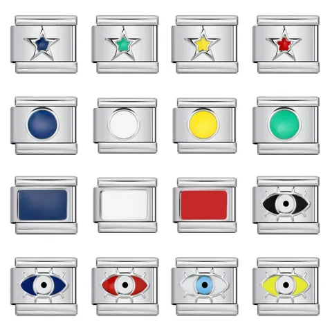 Italian Charm Bracelet Links Stainless Steel Modular Jewelry DIY Accessories Evil Eye Star Stamping Pattern Enamel Links