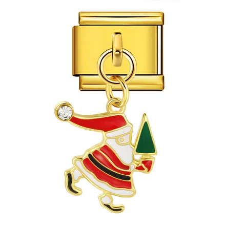 Link Charm Italiano di Natale in Acciaio Inossidabile Base Oro Babbo Natale Renna Smalto Fai da Te Bracciale Modulare Gioielli