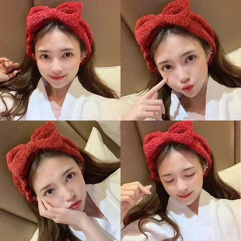 Soft Coral Fleece Bowknot Face Washing Hair Band For Women Elastic Makeup Skincare Spa Headband Plush Hair Accessory