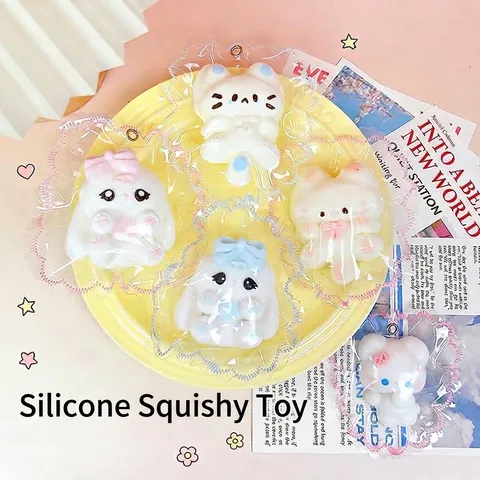 Jouet Squishy en Silicone de Qualité Alimentaire Forme d'Animal Texture Crémeuse Anti-stress Chat Lapin Jouet Sensoriel Doux