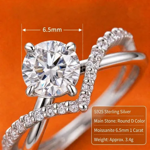 925 Sterling Silver Moissanite Engagement Ring For Women Luxury Round Cut Halo Wedding Ring 18K Gold Plated Jewelry