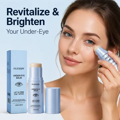 FLEXQW Triple Action Under Eye Balm Stick For Dark Circles Puffiness Fine Lines Collagen Hyaluronic Acid Lifting Eye Cream