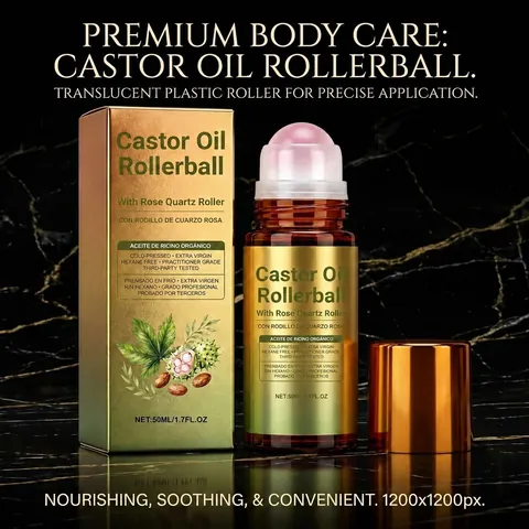 Sérum De Cuidado Corporal De Aceite De Ricino Orgánico Prensado En Frío Con Rodillo De Cuarzo Rosa Para Masaje