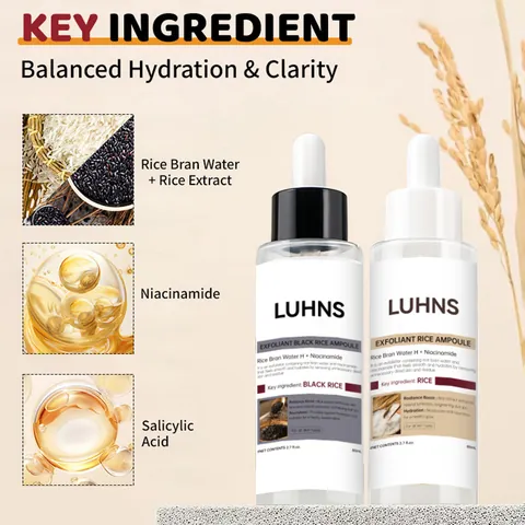 LUHNS Siero Esfoliante Acqua di Crusca di Riso Niacinamide Essenza Viso Illuminante Idratante Cura della Pelle Liscia