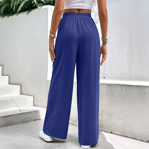 Women Casual Wide Leg Pants Mid Waist Loose Straight Trousers Solid Color Soft Sport Pants With Pockets Streetwear Fashion
