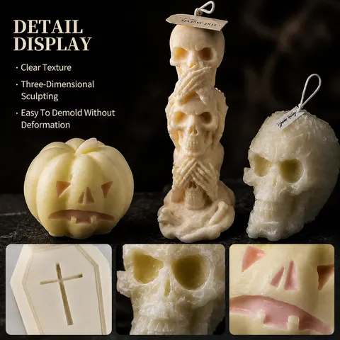Halloween Siliconen Vormen Schedel Pompoen Doodskist Voor DIY Geurkaarsen Zeep Gips Maken Flexibel Voedselveilig