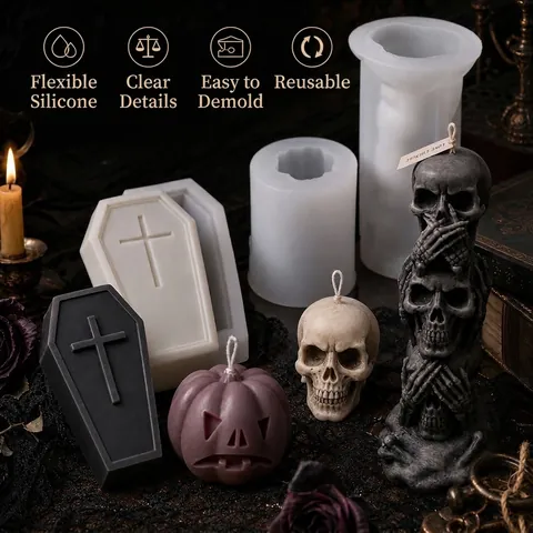 Halloween Silicone Molds Skull Pumpkin Coffin For DIY Scented Candle Soap Plaster Making Flexible Food Grade