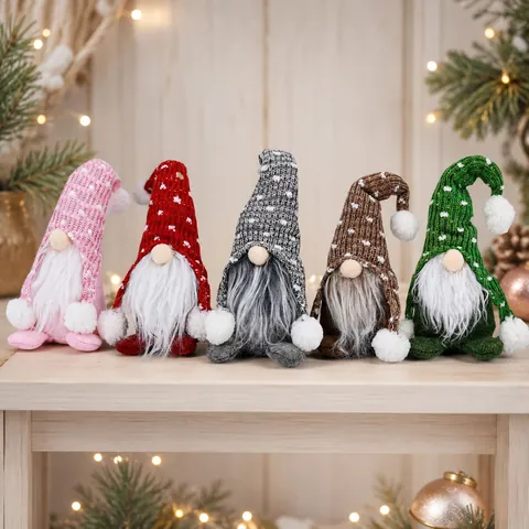 Gnomo di Natale Scandinavo in Peluche Bambola Senza Volto Con Cappello a Maglia e Barba Bianca Per Decorazione Tavola Casa