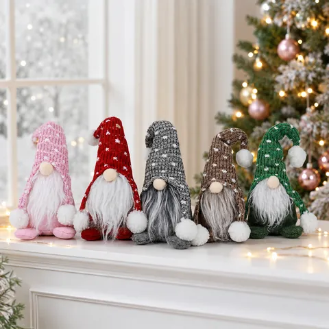 Gnomo di Natale Scandinavo in Peluche Bambola Senza Volto Con Cappello a Maglia e Barba Bianca Per Decorazione Tavola Casa