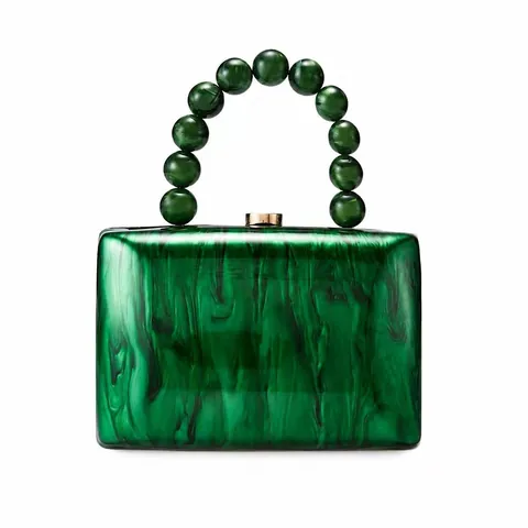 Sac de Soirée en Acrylique Texture Marbre Pour Femmes Poignée Perlée Pochette Boîte Rigide Pour Mariage Fête Banquet Sac à Main Élégant
