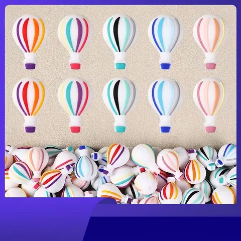 Hot Air Balloon Silicone Beads Food Grade DIY Jewelry Making Colorful Striped Teething Pendant Beads For Kids Keychain Crafts