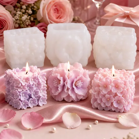 Molde Para Velas De Flores Cuadradas Patrón 3D Peonía Hortensia Silicona De Grado Alimenticio Para Hacer Jabón Artesanal DIY
