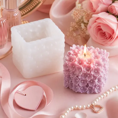 Molde Para Velas De Flores Cuadradas Patrón 3D Peonía Hortensia Silicona De Grado Alimenticio Para Hacer Jabón Artesanal DIY