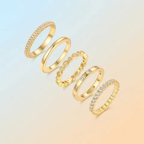 Anillos Apilables de Plata de Ley 925 Moissanita para Mujer Chapado Oro Anillos de Dedo Geométricos Minimalistas Joyería Regalo