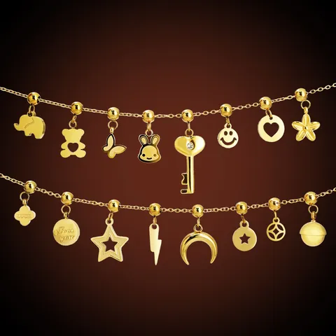 Gold Plated Stainless Steel DIY Pendants Elephant Bear Heart Key Star Moon Butterfly Smiley Face Jewelry Making Accessories