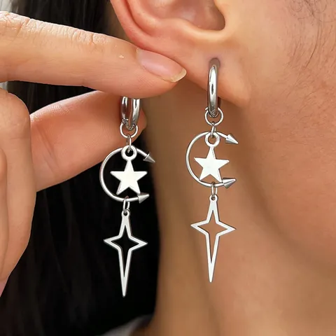 Punk Gothic Stern Spike Hängeohrringe Legierung Y2K Hip Hop Nieten Creolen Dunkle Streetwear Rock Schmuck Für Damen Herren