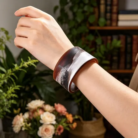 Bracelet Manchette Large en Acrylique Vintage pour Femme Minimaliste Mat Forme en C Ouvert Motif Marbre Bijou Mode