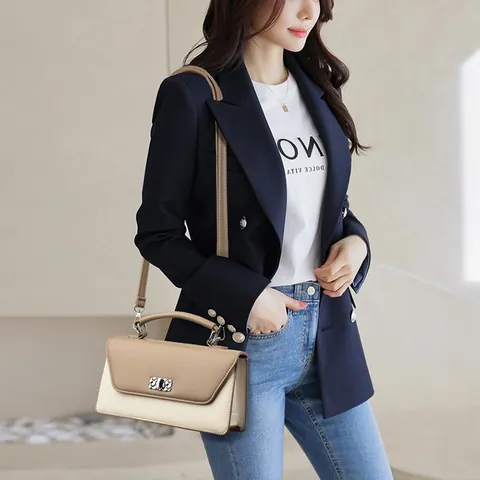 Sac Baguette Élégant en Cuir PU Pour Femmes Mode Couleur Unie Patchwork Sac à Main Minimaliste Sac à Épaule Bandoulière Avec Fermoir en Métal Bureau Quotidien Voyage